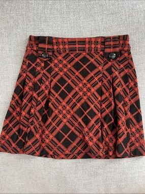 Plaid Pleated Mini Skirt with Button Details